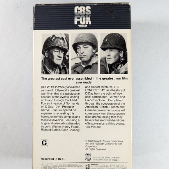 3/$15 THE LONGEST DAY Letterbox double VHS (1962 / 1986) B&W D-Day war film - Picture 3 of 4